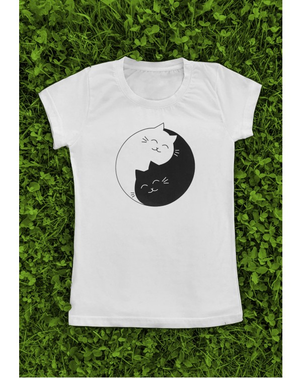 Marškinėliai su užrašu vaikams  "Yin Yang Cat" 