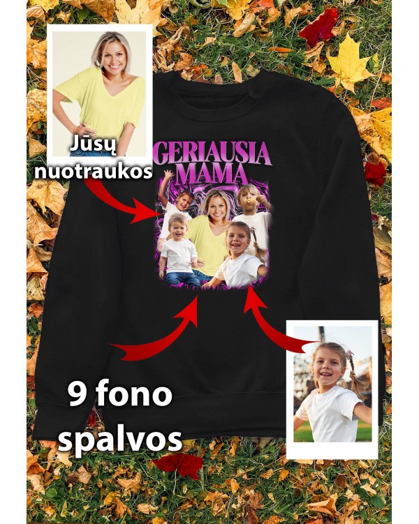 Džemperis su nuotraukomis „Geriausia mama“ – personalizuotas koliažas su vaikais