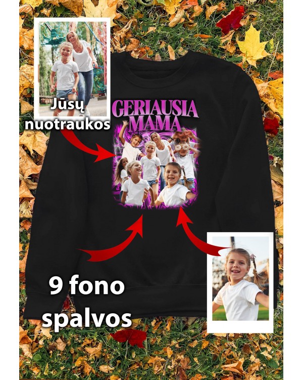 Džemperis su nuotraukomis „Geriausia mama“ – personalizuotas koliažas su vaikais