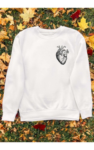 Džemperis su užrašu "Anatominė žmogaus širdis"