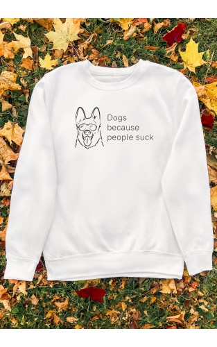 Džemperis su užrašu "Dogs Because People Suck"
