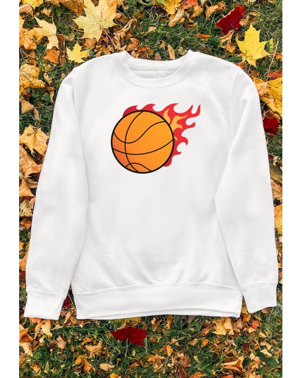 Flaming Basketball Graphic Sweatshirt