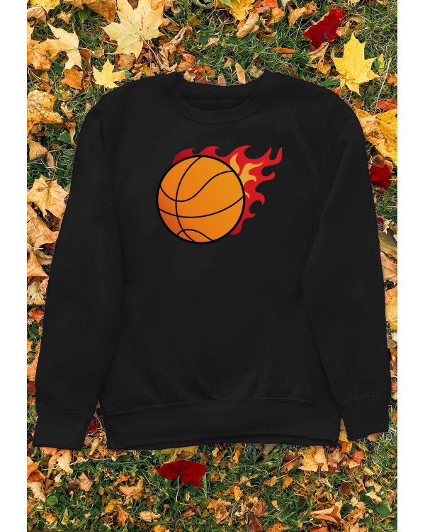 Flaming Basketball Graphic Sweatshirt