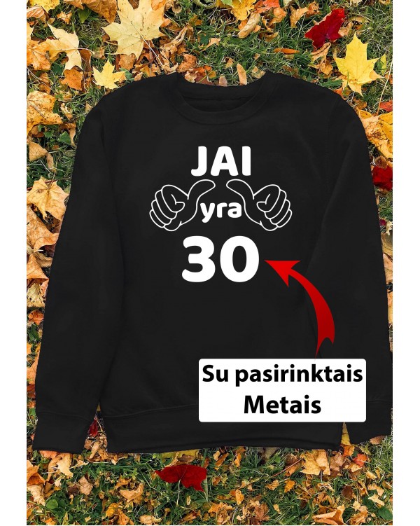 Džemperis "Jai yra" su pirštais rodinčiais į žmogų