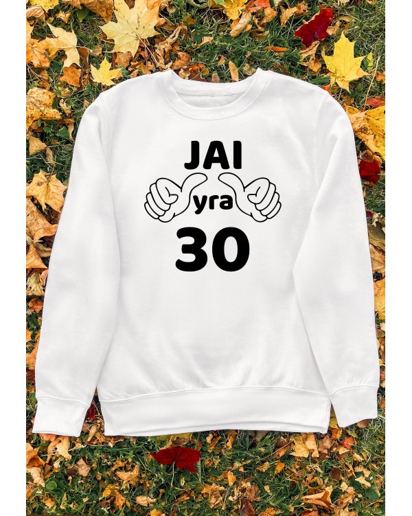 Džemperis "Jai yra" su pirštais rodinčiais į žmogų