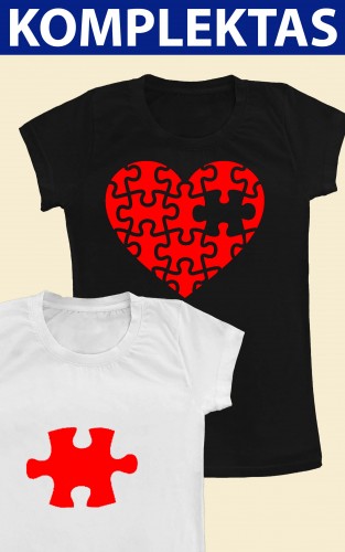 Du Marškinėliai su užrašu "Kartu Širdis Viena" - Unisex