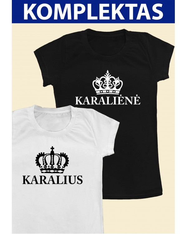 Du Marškinėliai su užrašu "Karalius ir Karalienė"