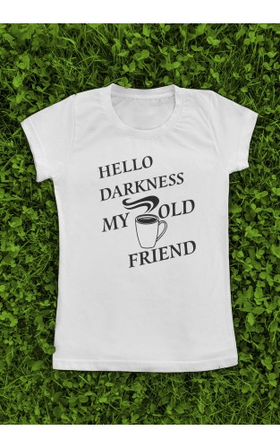 Marškinėliai su užrašu  "Hello Darkness My Old Friend"