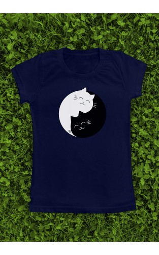Marškinėliai su užrašu "Yin Yang Cat"
