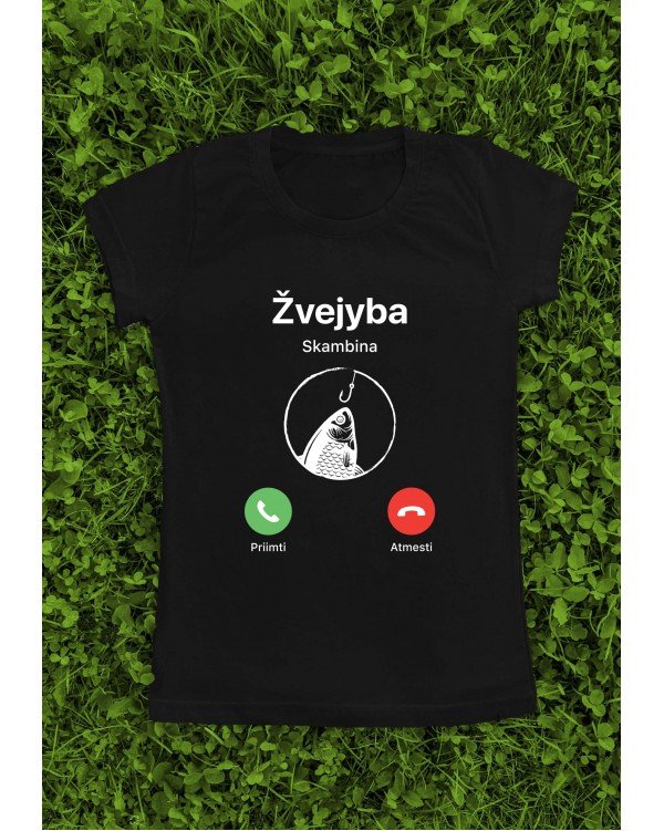 Marškinėliai su užrašu "Žvejyba skambina"
