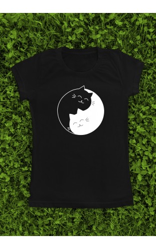 Marškinėliai su užrašu "Yin Yang Cat"