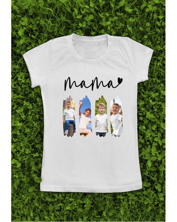 Marškinėliai su nuotraukomis „4 nuotraukų koliažas Mama“ – personalizuotas koliažas su vaikais