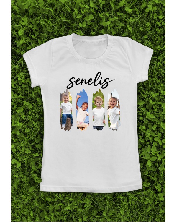 Marškinėliai su nuotraukomis „4 nuotraukų koliažas Senelis“ – personalizuotas koliažas su vaikais