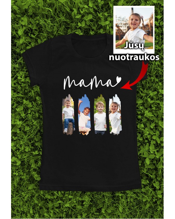 Marškinėliai su nuotraukomis „4 nuotraukų koliažas Mama“ – personalizuotas koliažas su vaikais
