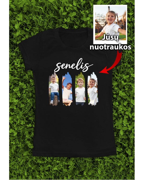 Marškinėliai su nuotraukomis „4 nuotraukų koliažas Senelis“ – personalizuotas koliažas su vaikais