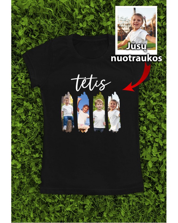 Marškinėliai su nuotraukomis „4 nuotraukų koliažas Tėtis“ – personalizuotas koliažas su vaikais