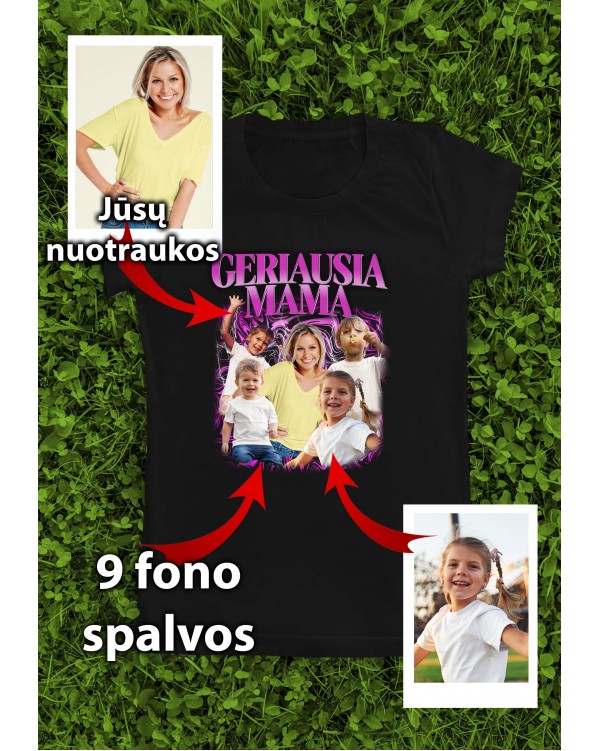 Marškinėliai su nuotraukomis „Geriausia mama“ – personalizuotas koliažas su vaikais