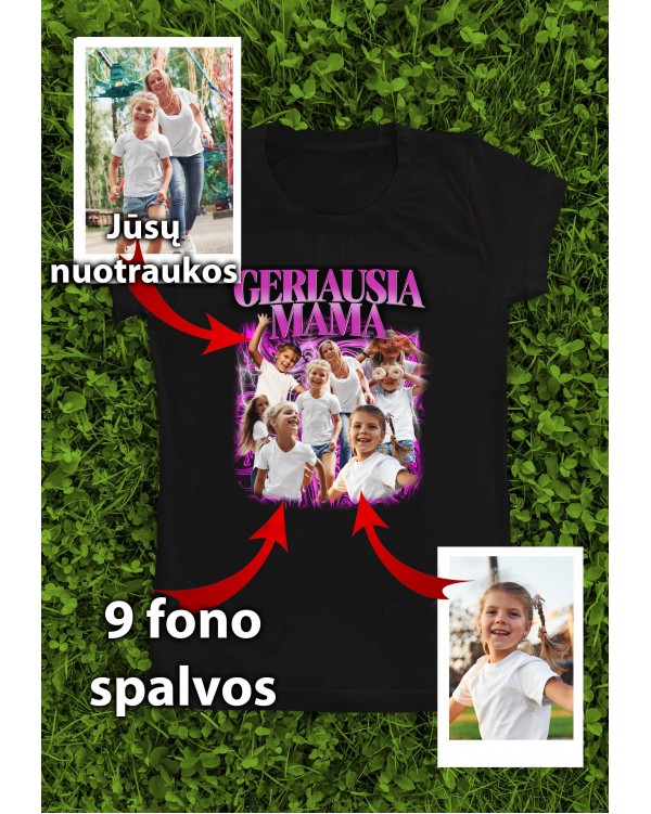 Marškinėliai su nuotraukomis „Geriausia mama“ – personalizuotas koliažas su vaikais