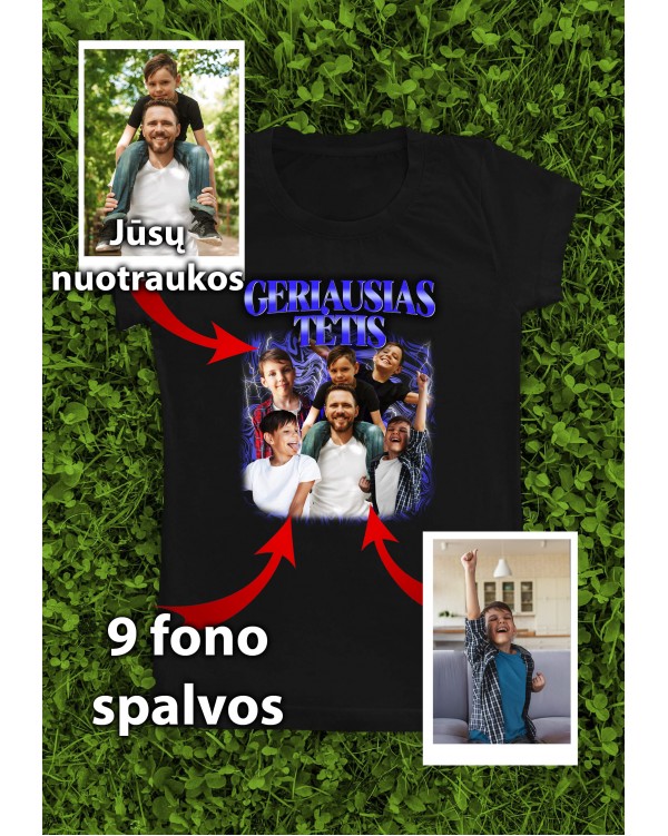 Marškinėliai su nuotraukomis „Geriausias tėtis“ – personalizuotas koliažas su vaikais