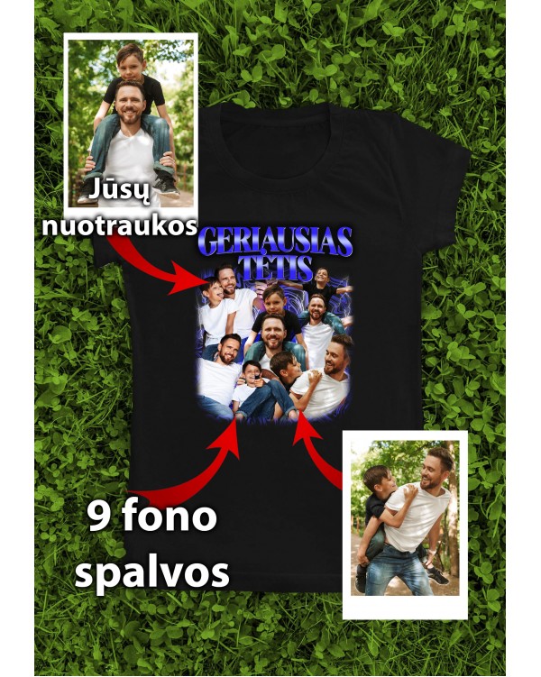 Marškinėliai su nuotraukomis „Geriausias tėtis“ – personalizuotas koliažas su vaikais