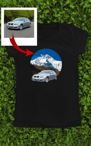 Marškinėliai su Jūsų automobiliu "Automobilis tropikuose" (stilizuotas)