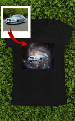 Marškinėliai su Jūsų automobiliu "Automobilis kosmose"