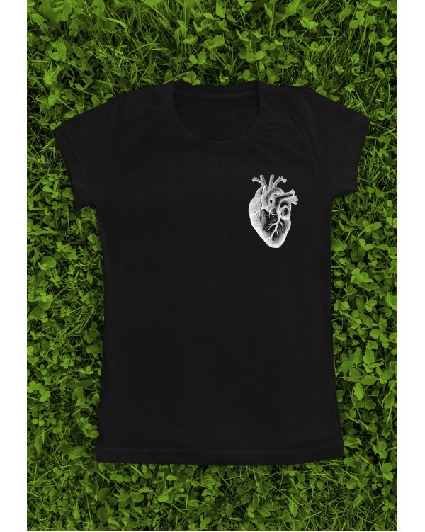 Marškinėliai su užrašu "Anatominė žmogaus širdis"