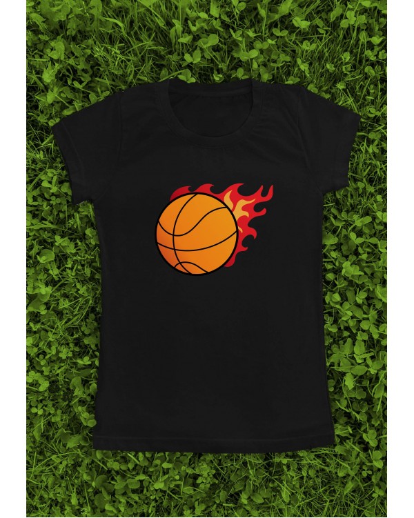 Flaming Basketball Graphic T-Shirt