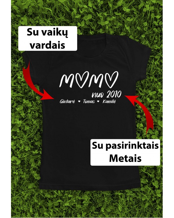 Marškinėliai su Jūsų vardais - "Mama nuo su širdelėm"