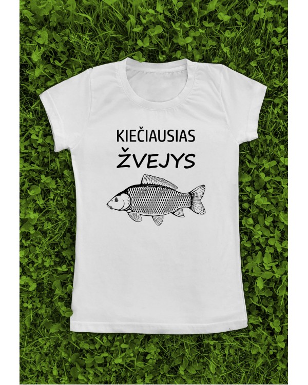 Marškinėliai su užrašu "Kiečiausias žvejys" 