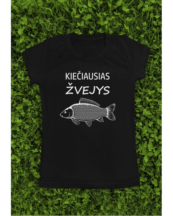 Marškinėliai su užrašu "Kiečiausias žvejys" 