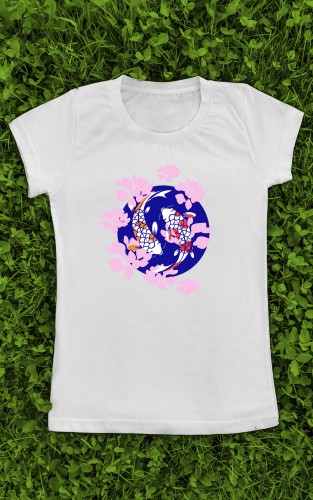  Sėkmės marškinėliai su užrašu "Yin Yang japoniškos sėkmės žuvytės. Koi Karpis"