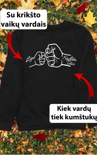 „Krikšto tėtis su kumštukais“ – džemperis su krikšto vaikų vardais