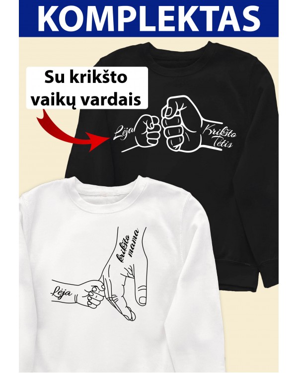 Du džemperiai krikšto tėvams „Kumštukai“ su krikšto vaikų vardais